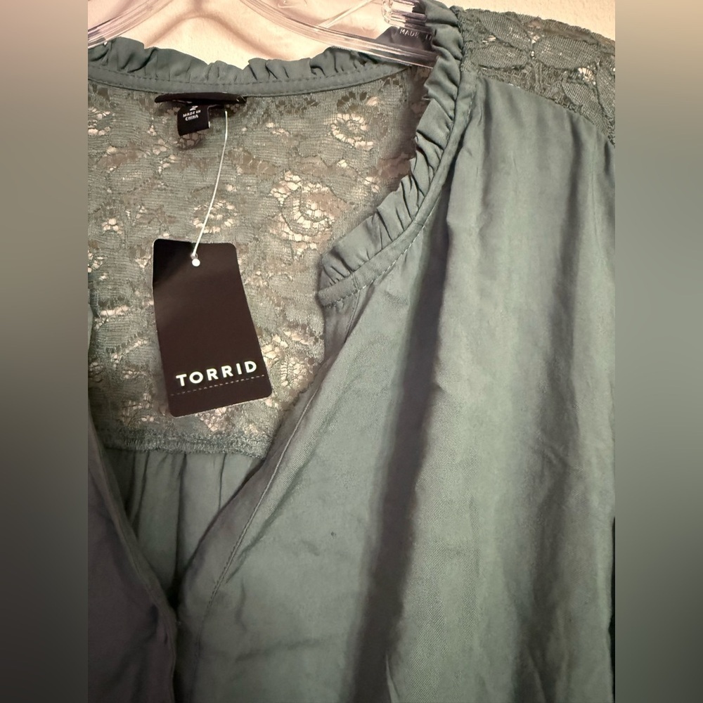 Torrid New Size 2 18/20 Mini Challis Shirt Dress Dark Forest Green Flowy - Picture 7 of 9